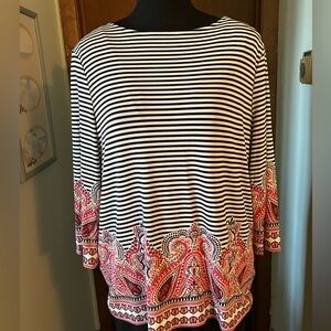 Chicos Top Size 1 Medium with 3/4 Sleeves in a Stripe Paisley Mix